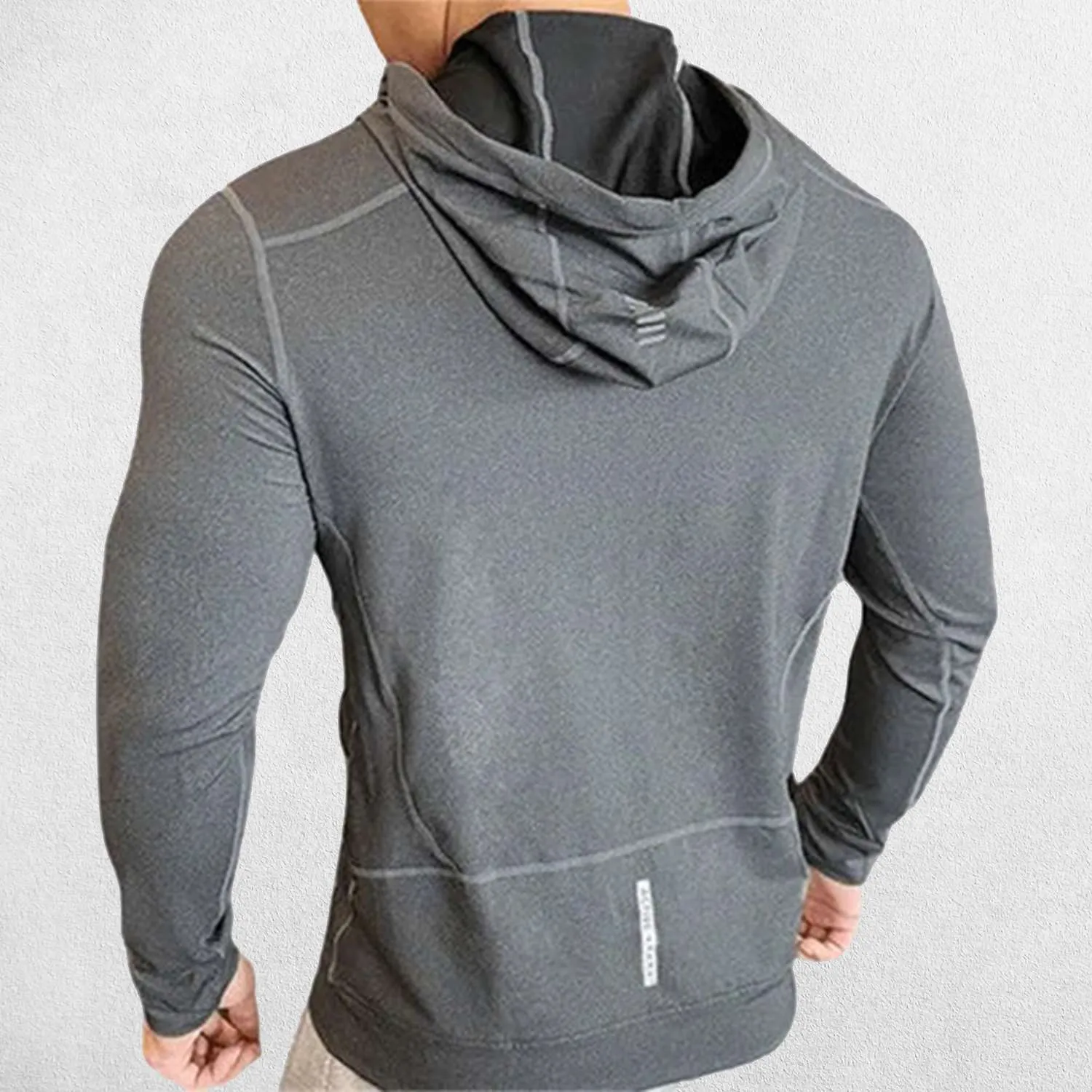 Men's Elastic Hooded Performance Hoodie Designed for Gym and Running