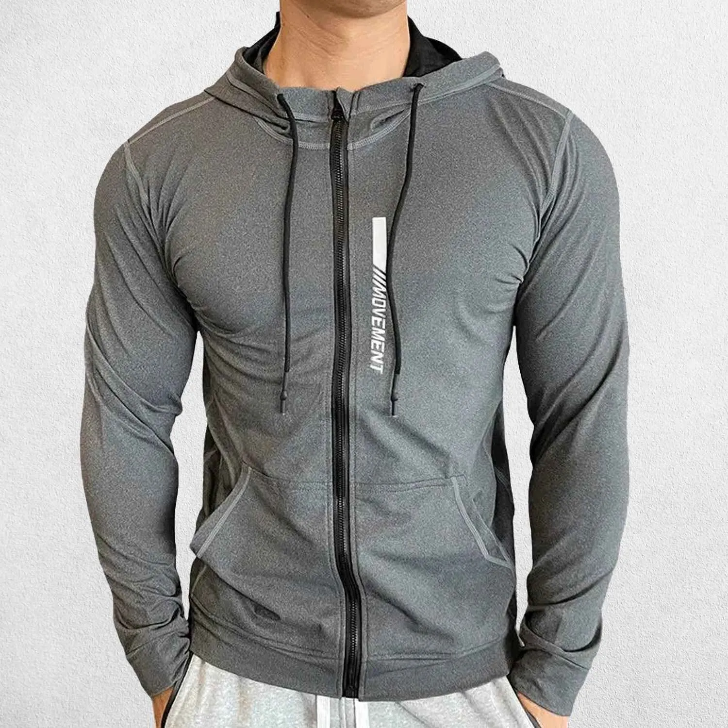 Men's Elastic Hooded Performance Hoodie Designed for Gym and Running