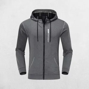 Men's Elastic Hooded Performance Hoodie Designed for Gym and Running