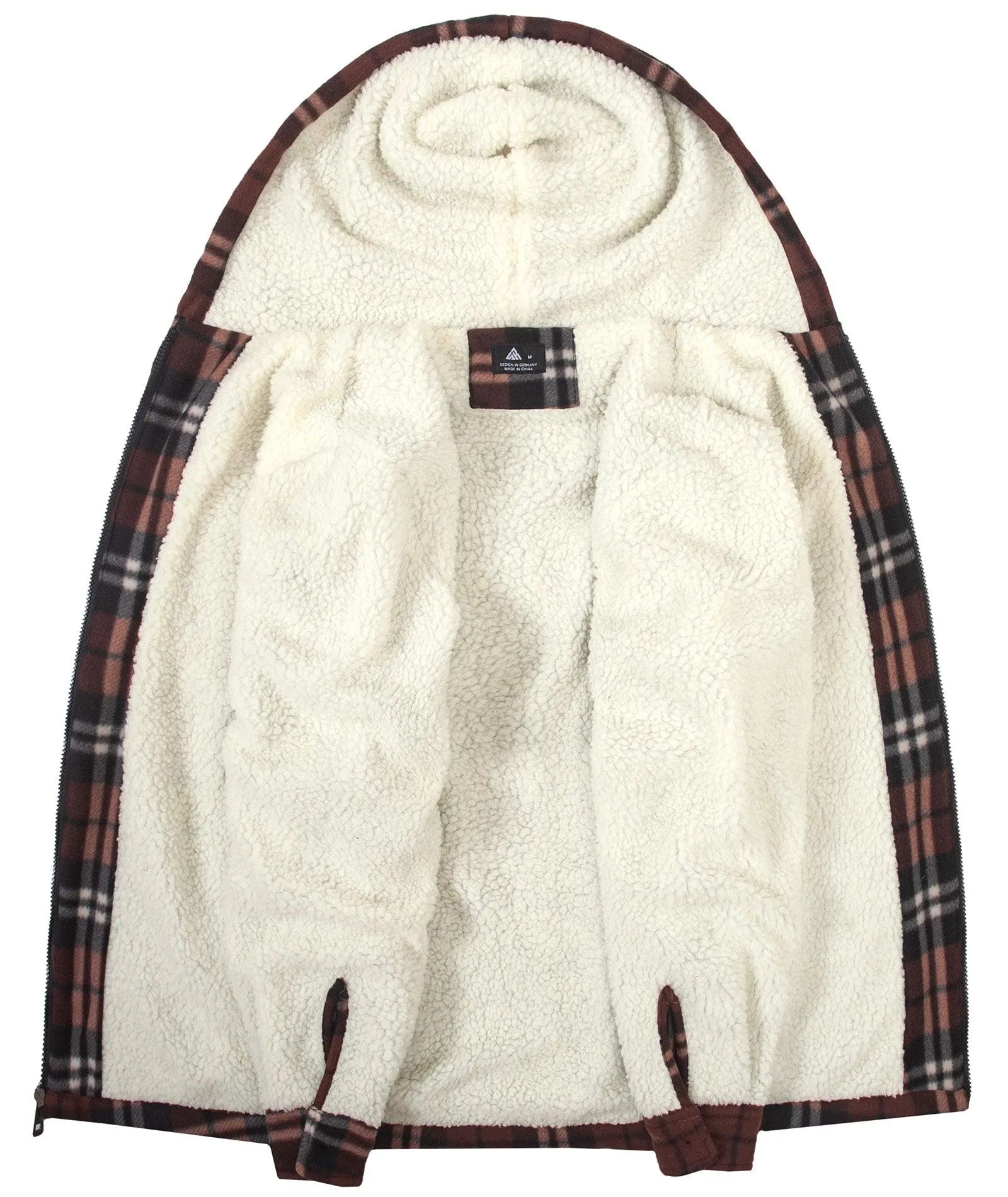 Men's Zip Up Sherpa Fleece Lined Plaid Hoodie-ZPK006044