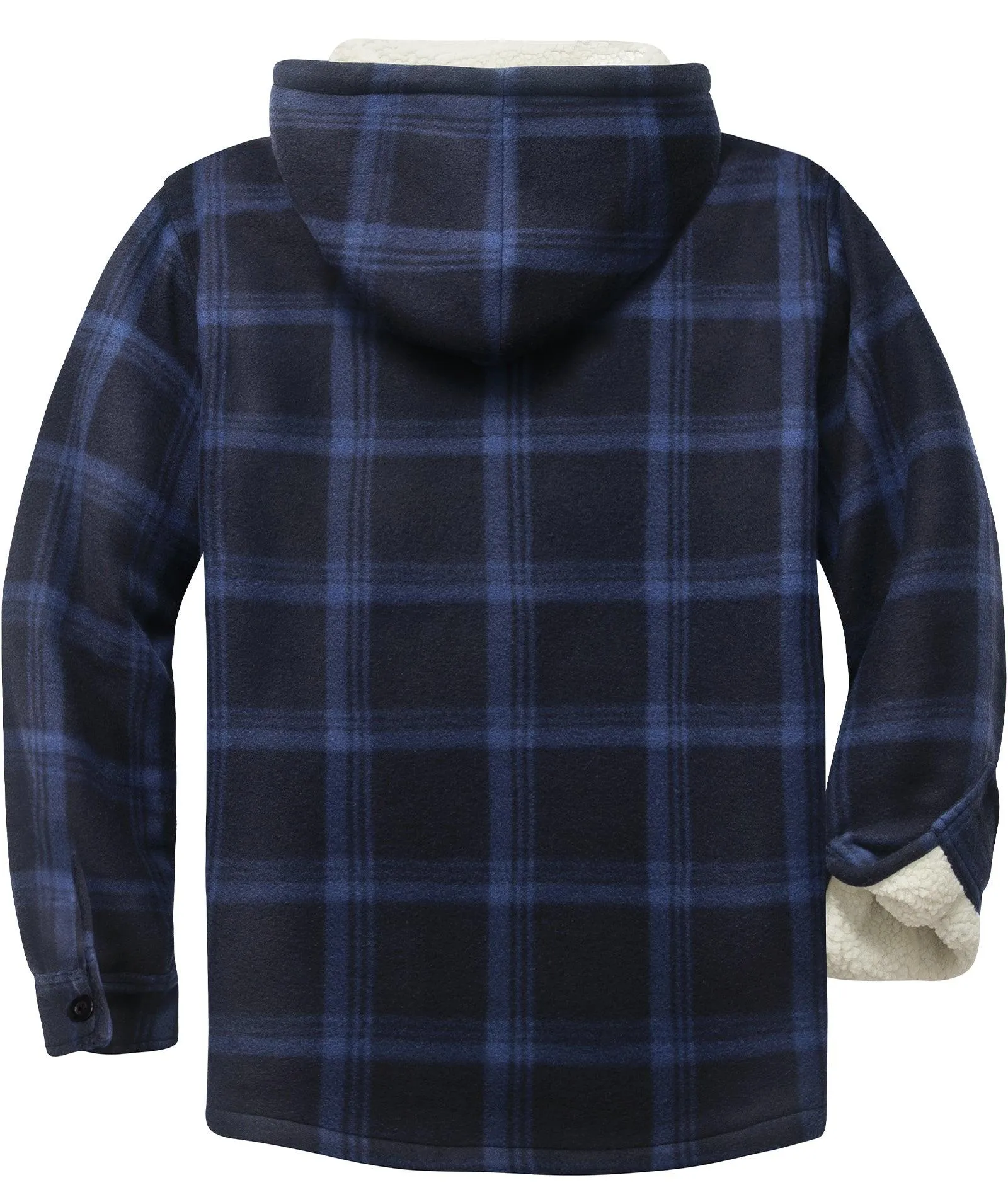 Men's Zip Up Sherpa Fleece Lined Plaid Hoodie-ZPK006044