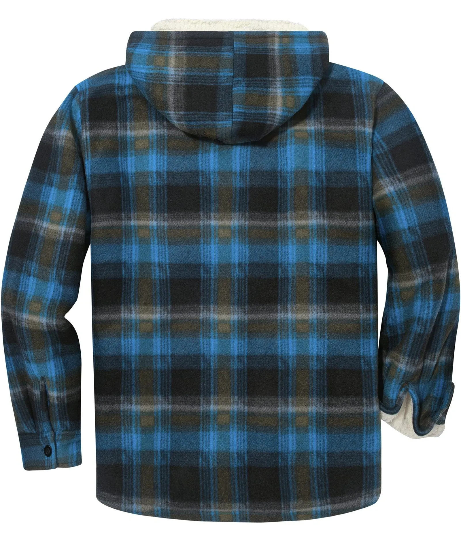 Men's Zip Up Sherpa Fleece Lined Plaid Hoodie-ZPK006044