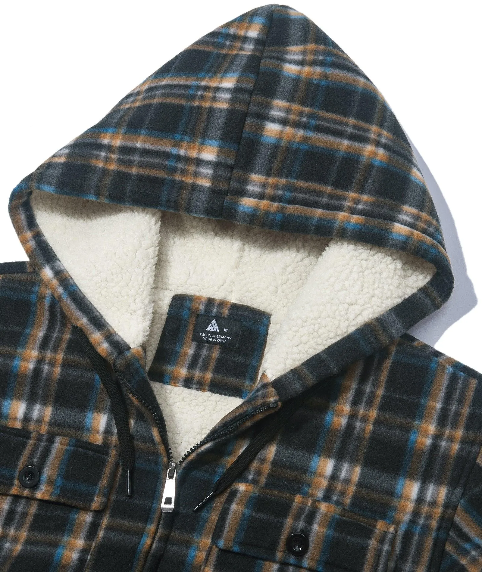 Men's Zip Up Sherpa Fleece Lined Plaid Hoodie-ZPK006044