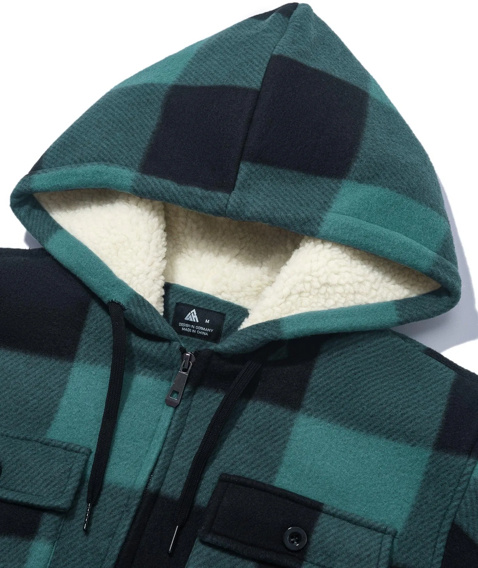 Men's Zip Up Sherpa Fleece Lined Plaid Hoodie-ZPK006044