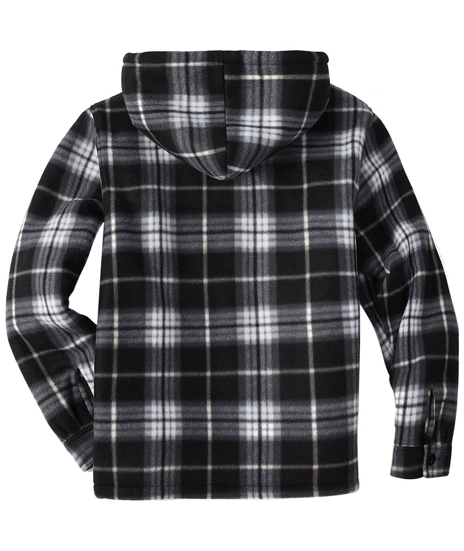 Men's Zip Up Sherpa Fleece Lined Plaid Hoodie-ZPK006044