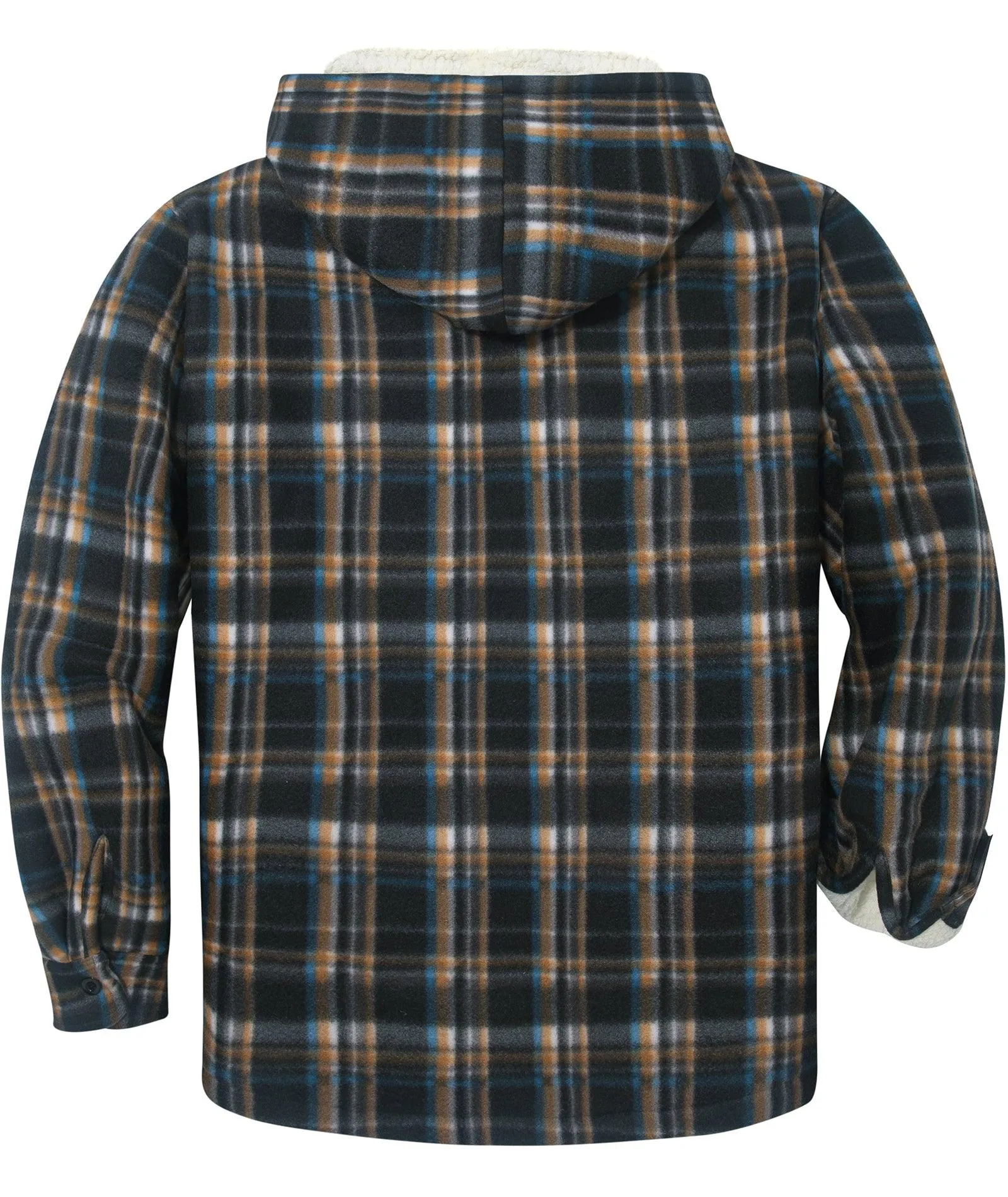 Men's Zip Up Sherpa Fleece Lined Plaid Hoodie-ZPK006044