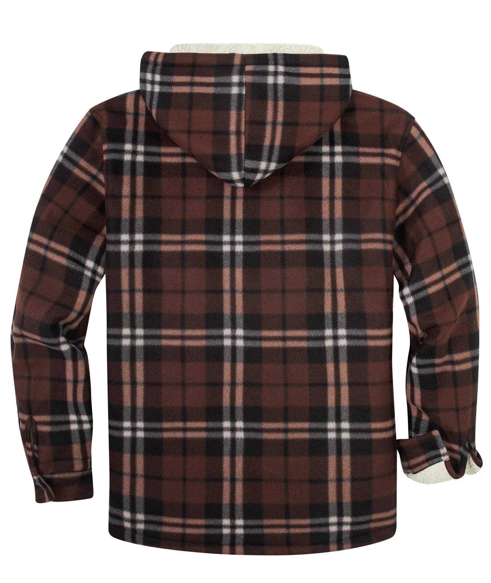 Men's Zip Up Sherpa Fleece Lined Plaid Hoodie-ZPK006044