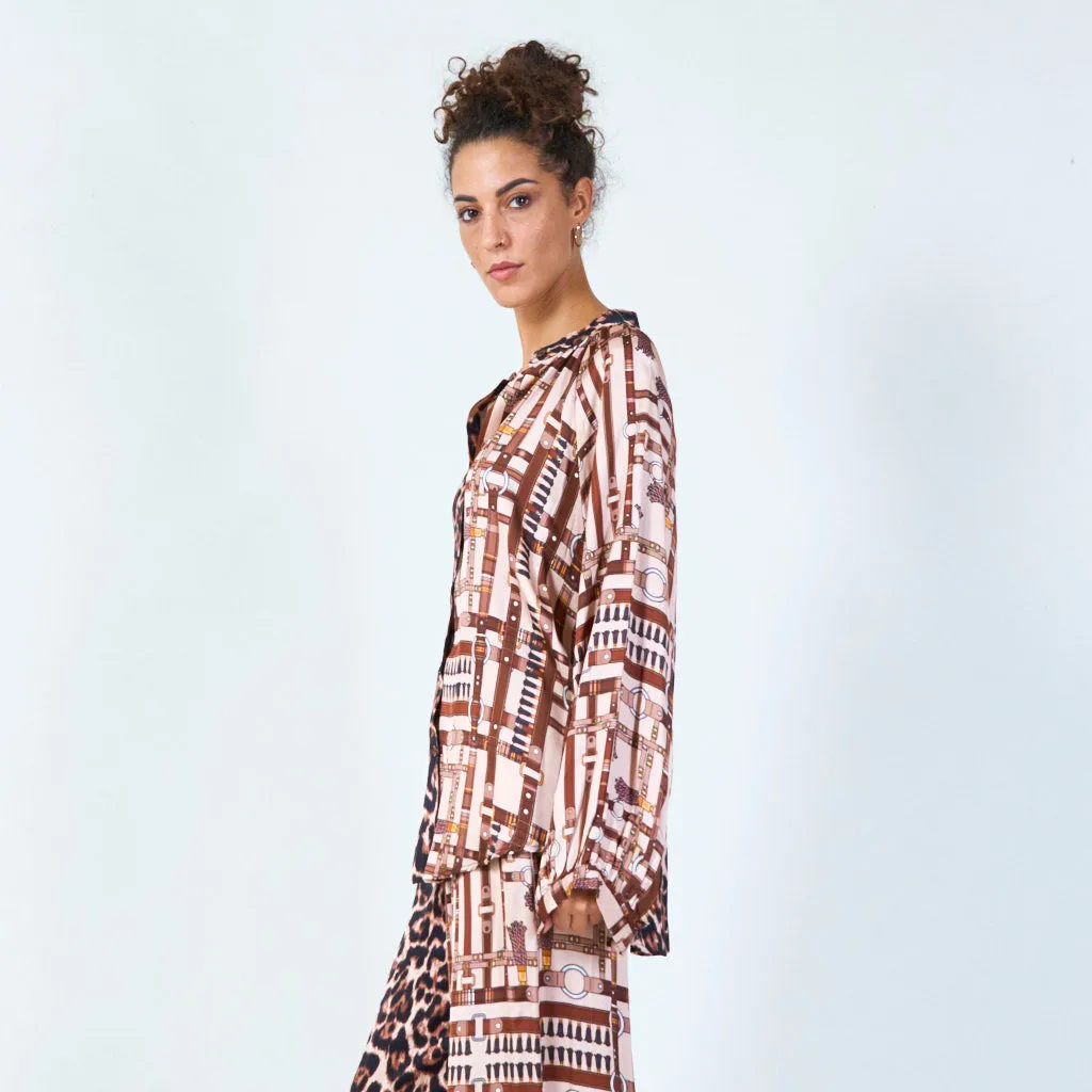 Mixed print oversized blouse wholesale