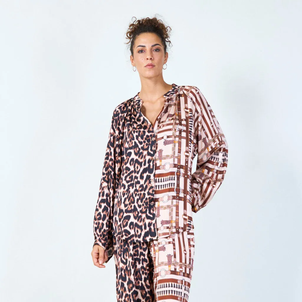 Mixed print oversized blouse wholesale