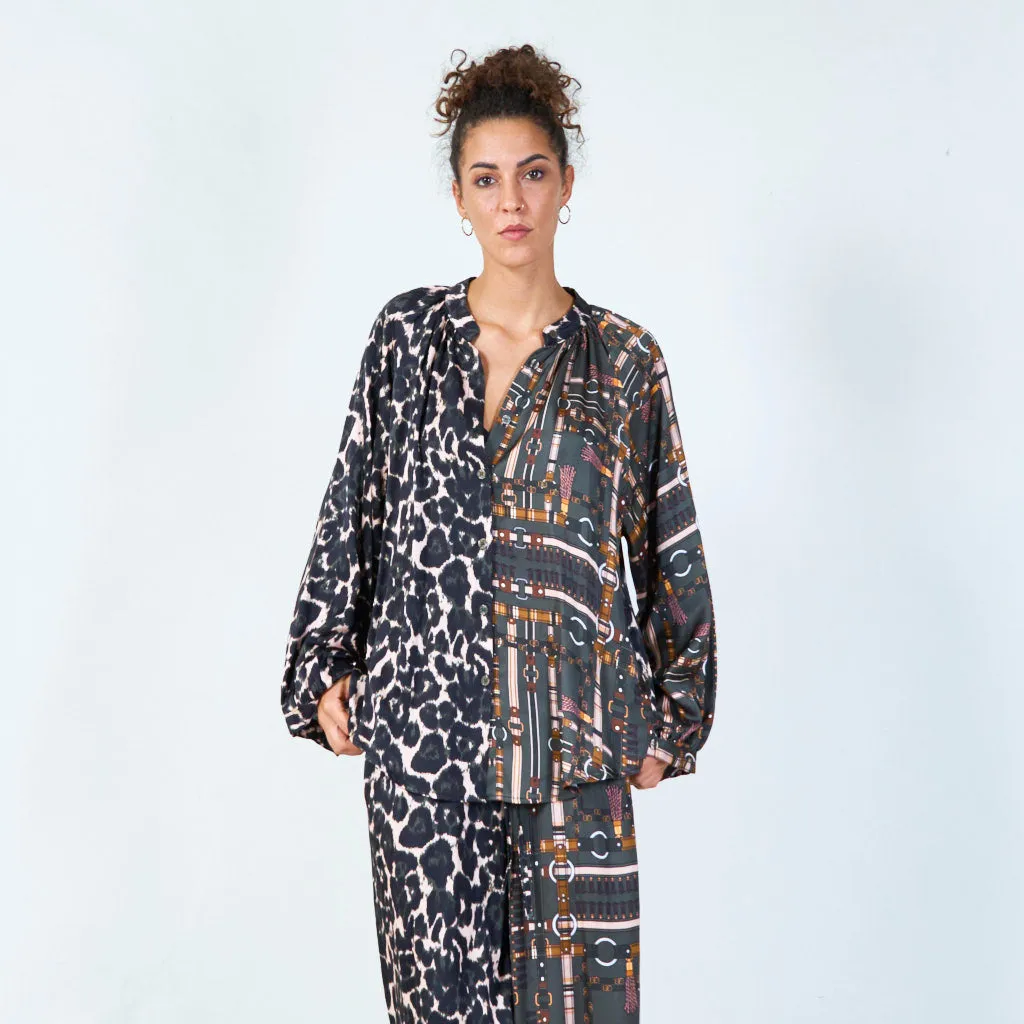 Mixed print oversized blouse wholesale