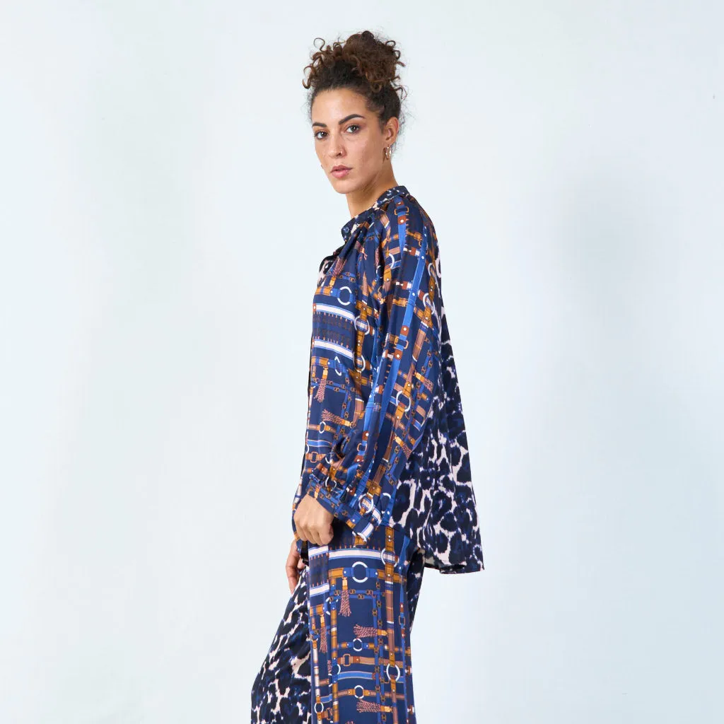 Mixed print oversized blouse wholesale