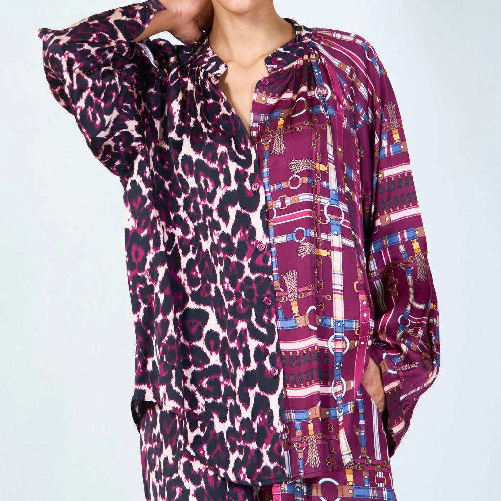 Mixed print oversized blouse wholesale