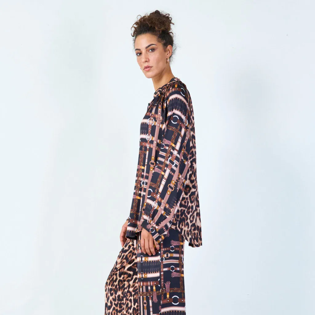 Mixed print oversized blouse wholesale