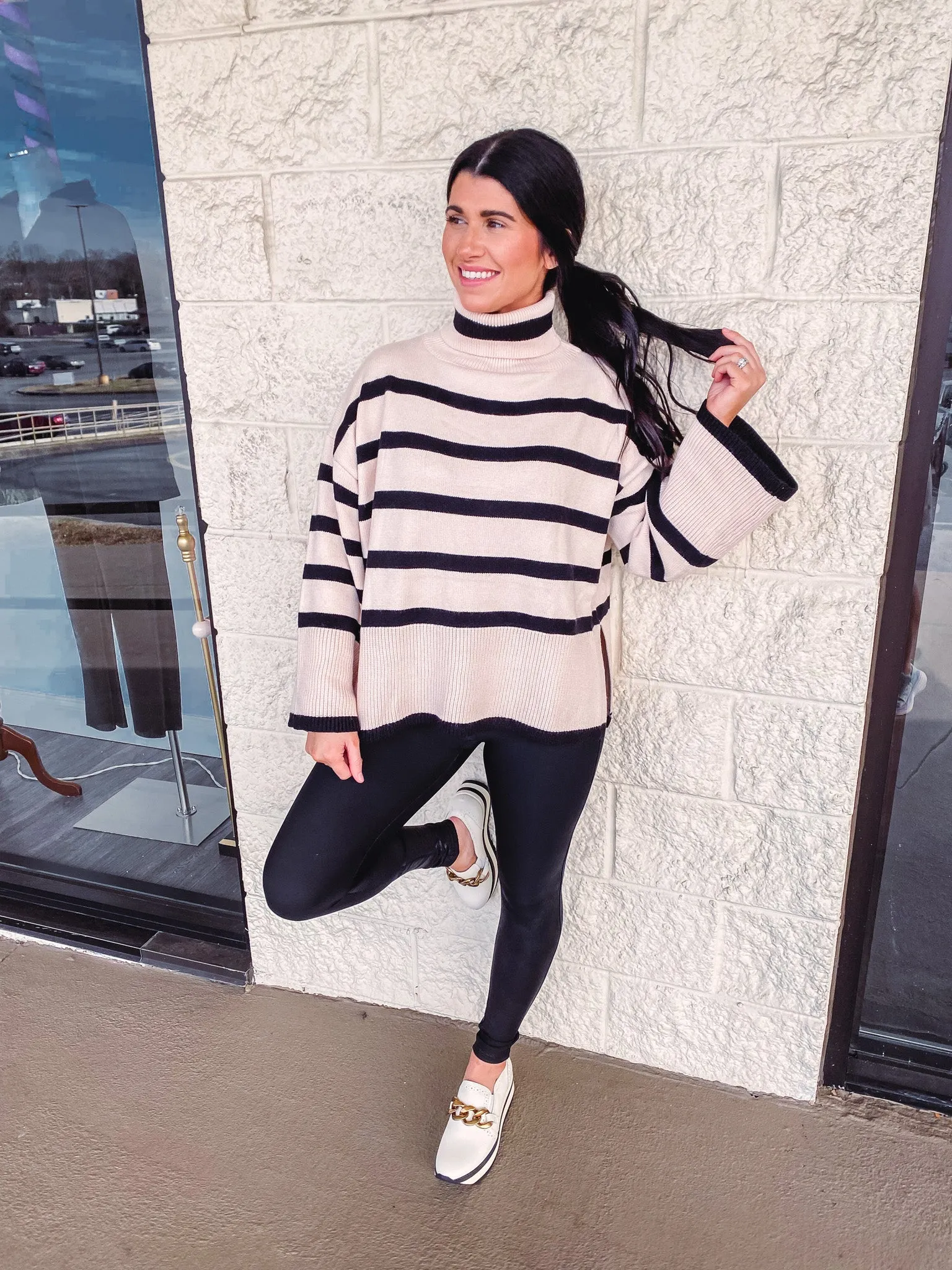 Natural And Black Stripe Sweater