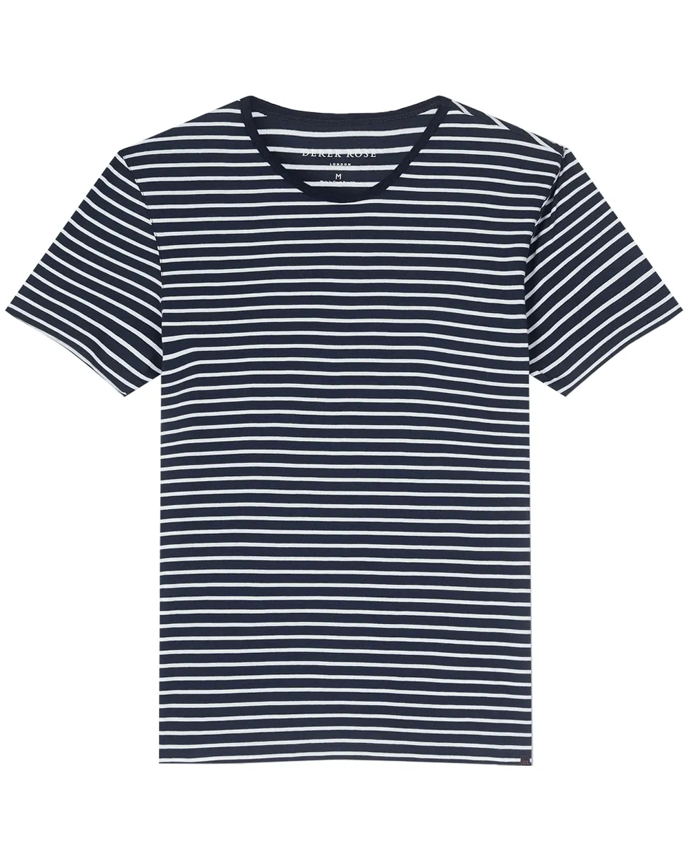 Navy and White Striped Pima Cotton Short Sleeve T-Shirt