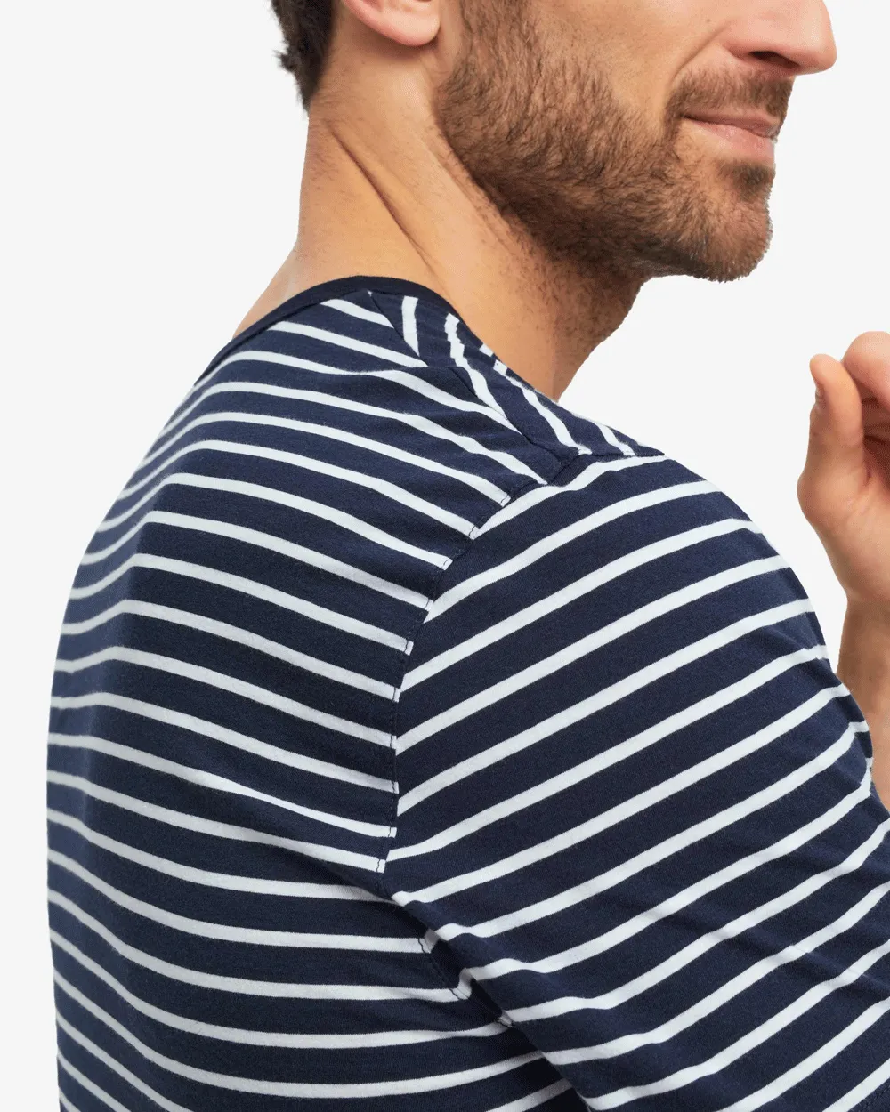 Navy and White Striped Pima Cotton Short Sleeve T-Shirt