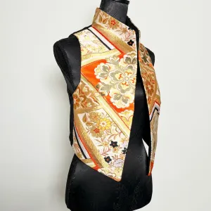 Nikita Vest - Vintage Japanese Obi  Fabric & Black floral jacquard - One Of A Kind