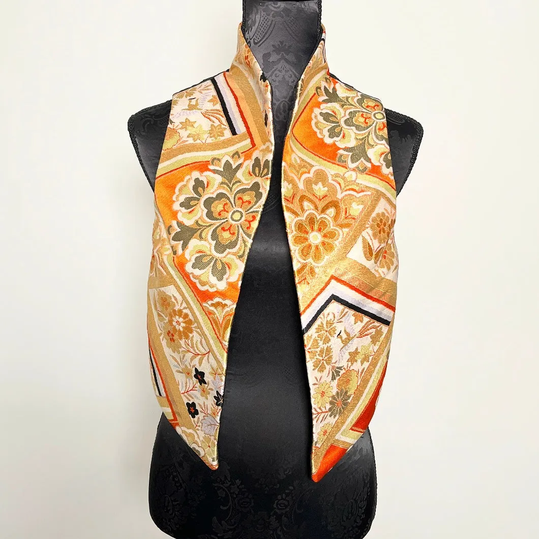 Nikita Vest - Vintage Japanese Obi  Fabric & Black floral jacquard - One Of A Kind