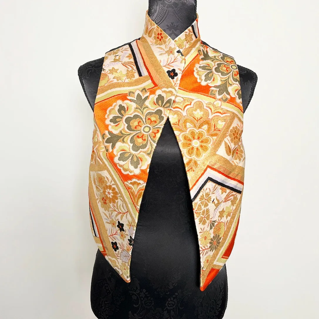 Nikita Vest - Vintage Japanese Obi  Fabric & Black floral jacquard - One Of A Kind