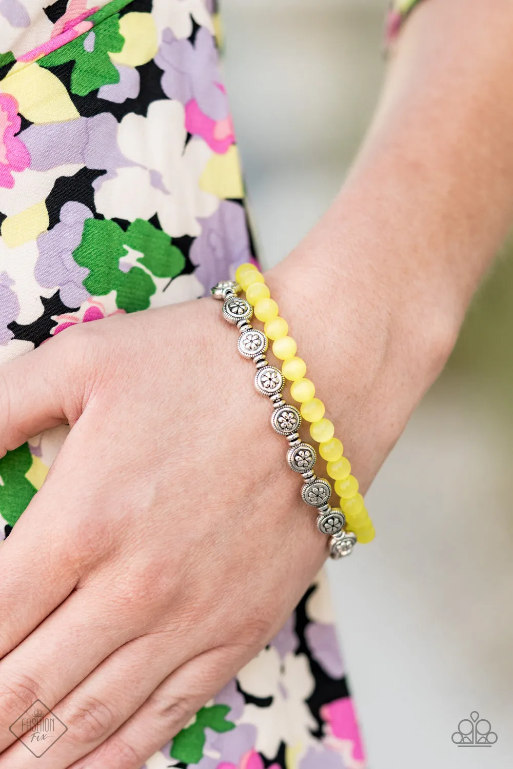 Open Door Jewelry - Dewy Dandelions - Yellow Bracelet - Paparazzi Accessories