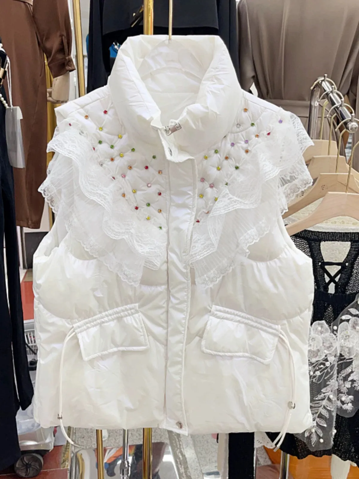 Pankh Luxury Molly Embellished Bomber Down Sleeveless Puffer Jacket