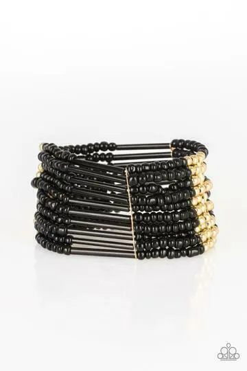 PAPARAZZI Rural Retreat Metallic Black and Gold Seed Beads - Bracelet