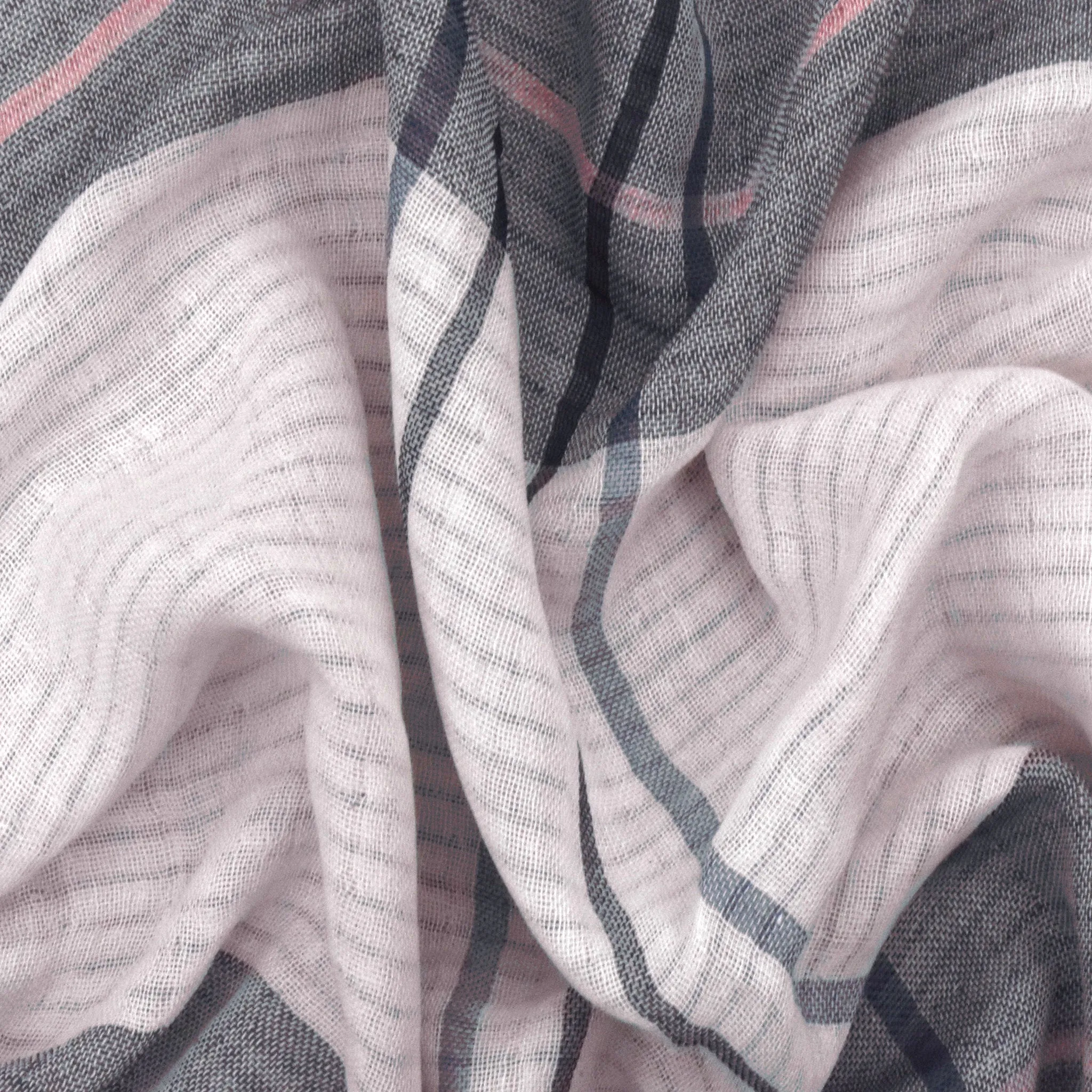 Pink Ivory-Multi Cotton Plaid And Stripe Double Weave Gauze Woven Fabric