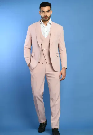 Pink Solid Knitted Smart Fit Suit