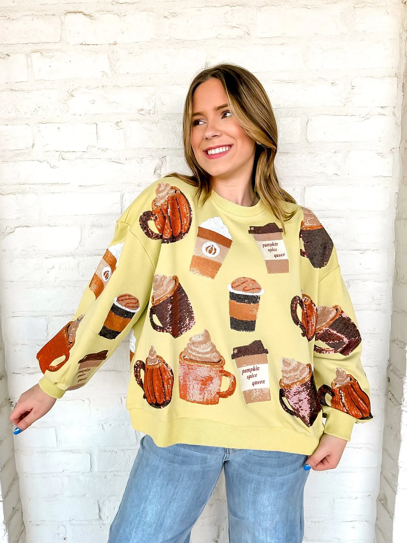 Queen Of Sparkles Pumpkin Spice Queen Pale Green Sweatshirt