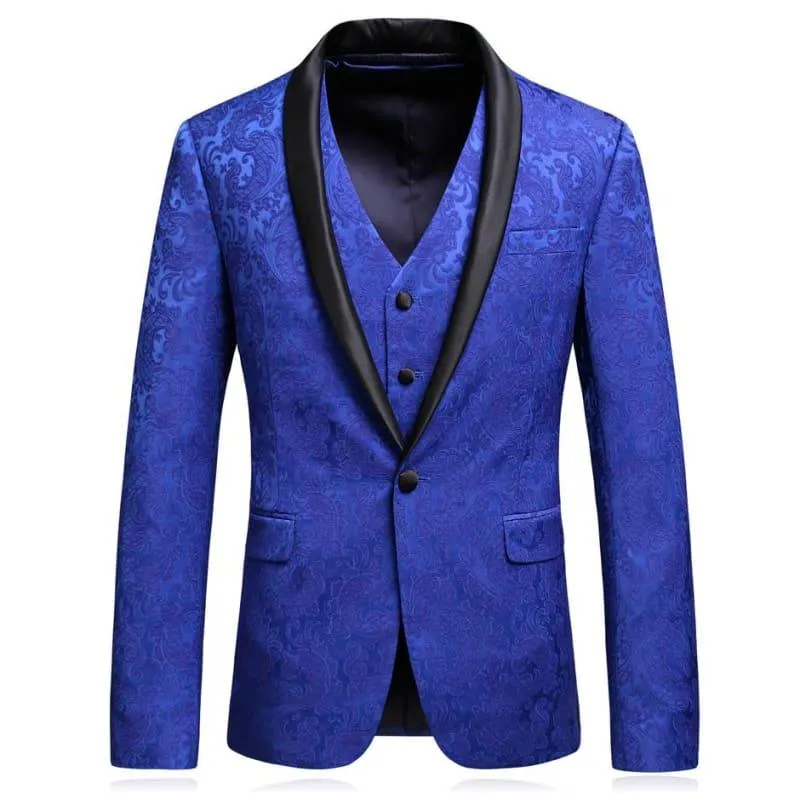 Royal Blue Jacquard Men's Formal Tuxedo Suits