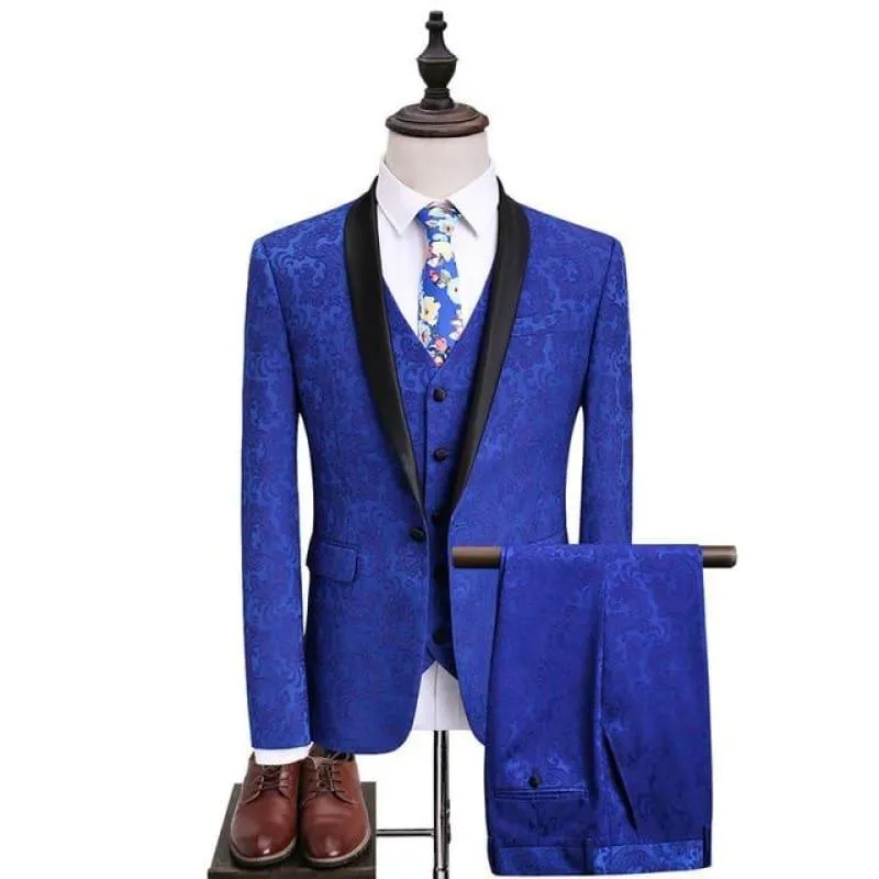 Royal Blue Jacquard Men's Formal Tuxedo Suits