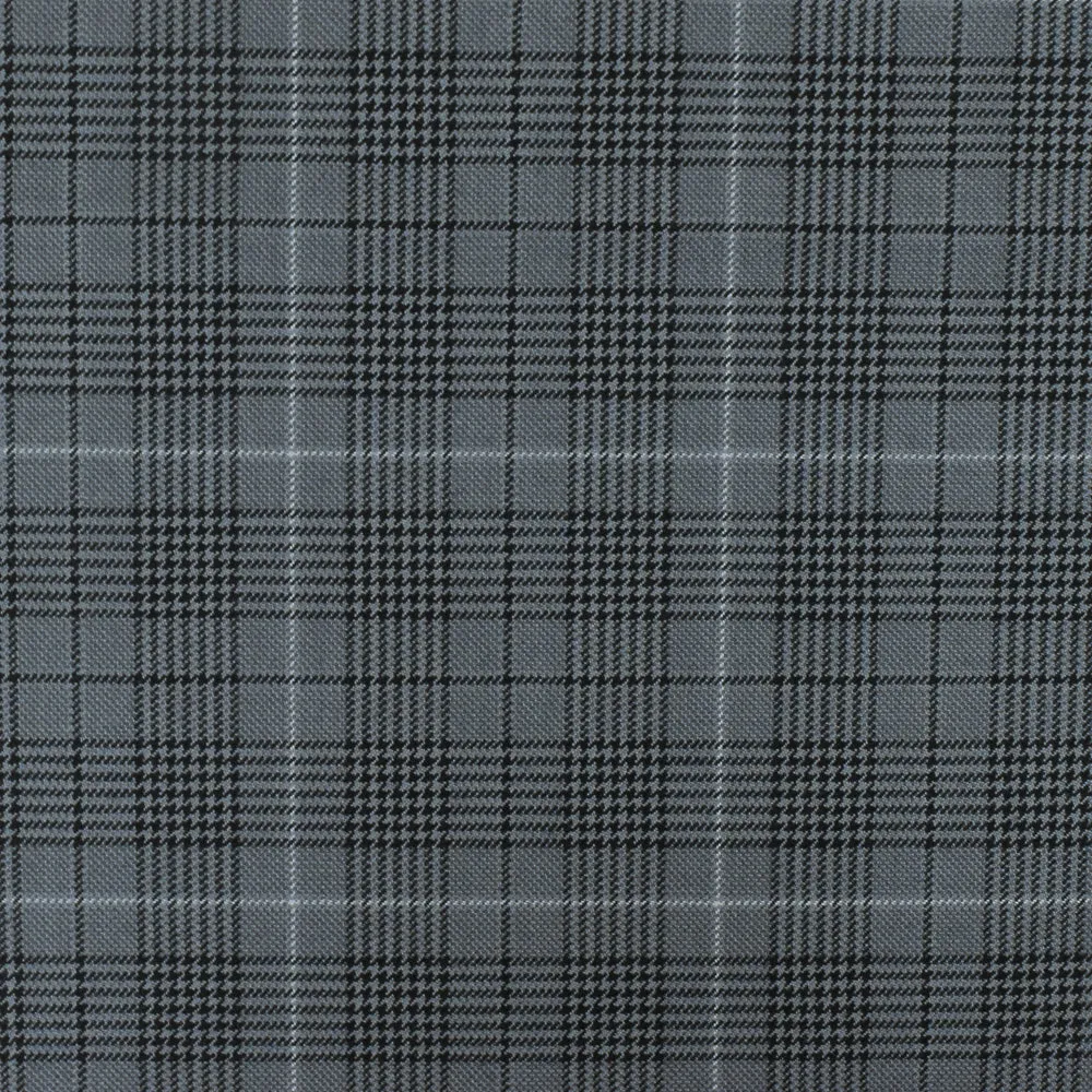 Simple Gray-Black-White Glen Plaid Wool Polyester Twill Woven Fabric