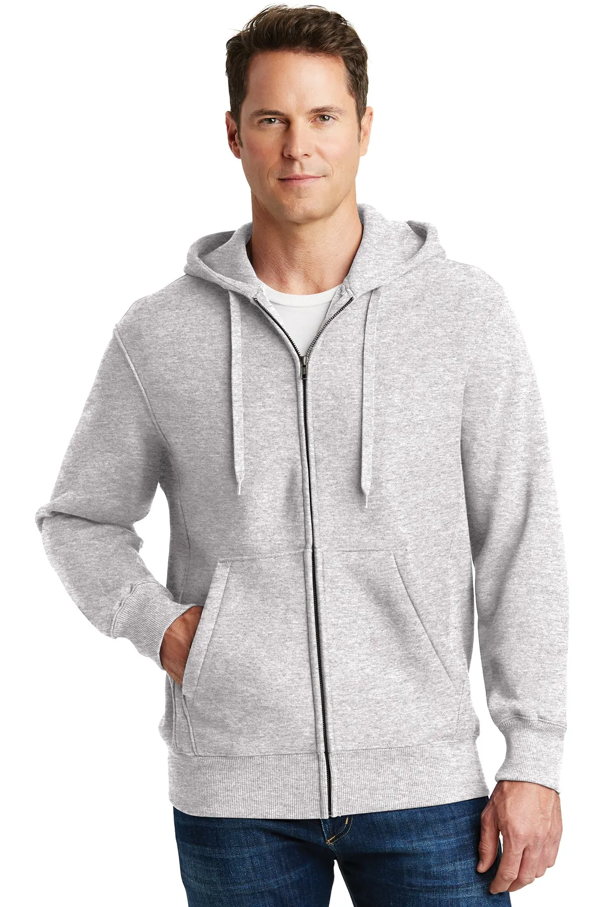 Sport-Tek Super Heavyweight Branded Full-Zip Hooded Sweatshirts, Athletic Heather