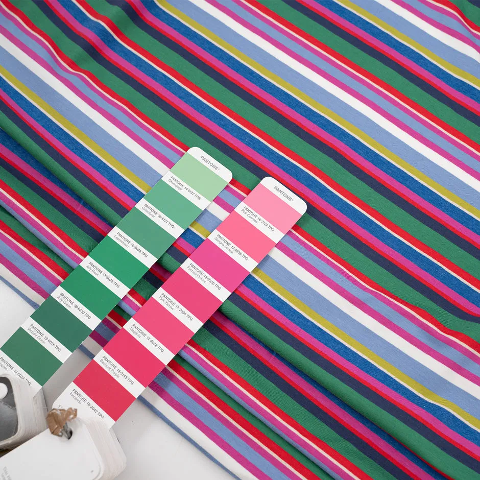 Striped cotton jersey with pink base - Sample