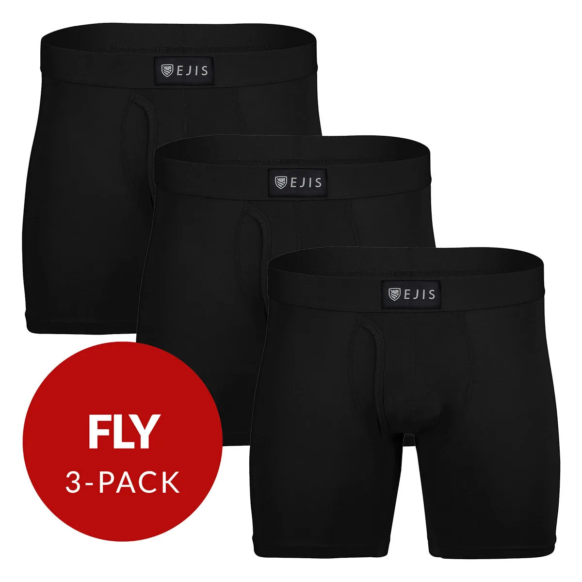 Sweat Proof Men's Boxer Briefs with Fly - Black 3-Pack