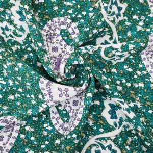 Turquoise-Purple-Multi Paisley Abstract Printed Rayon Crepe Faille Fabric