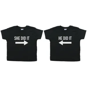 Twin Set She Did It, He Did It Toddler Short Sleeve T-Shirt