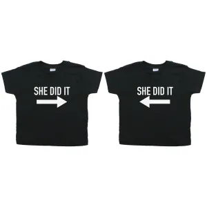 Twin Set She Did It Toddler Short Sleeve T-Shirt