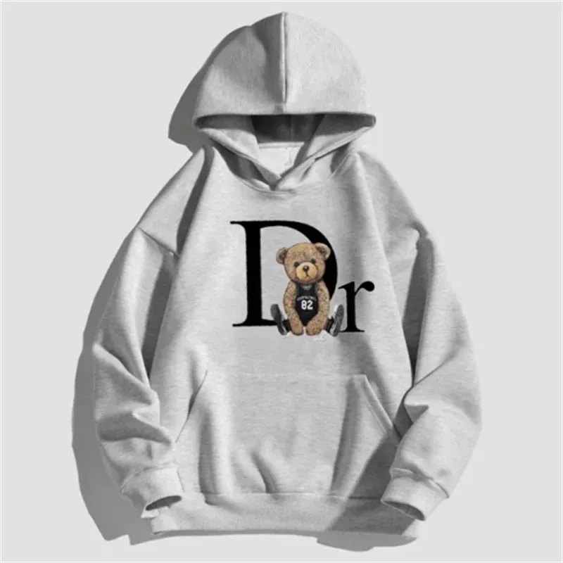 Unisex Letter Bear Print Hoodie, pulôver casual, moda natalícia, solto Street Wear, skate, monocromático, novo, outono, 386