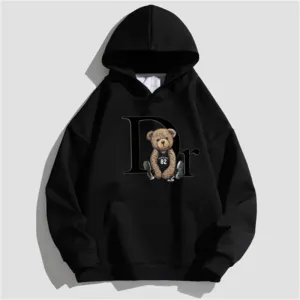 Unisex Letter Bear Print Hoodie, pulôver casual, moda natalícia, solto Street Wear, skate, monocromático, novo, outono, 386