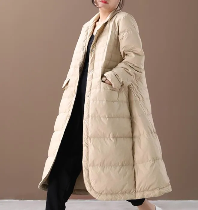 Women Winter A-line Puffer Coat,Loose Label Collar Down Jacket/2221