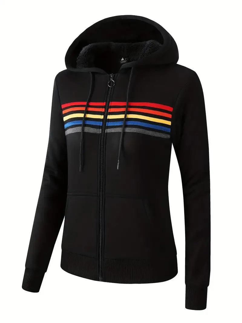 Women's Full Zipper Fleece Sherpa Lined Hoodie-ZPK005390