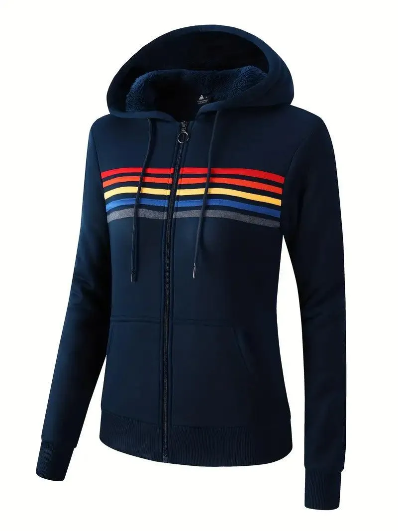 Women's Full Zipper Fleece Sherpa Lined Hoodie-ZPK005390